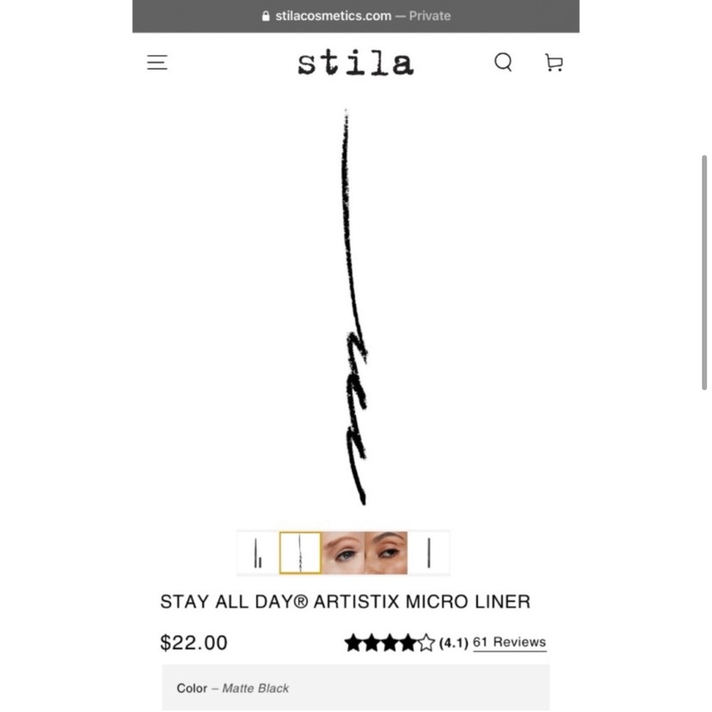 New! STILA Matte Black ArtiStix Micro Liner Superfine Eyeliner Pencil Full Size